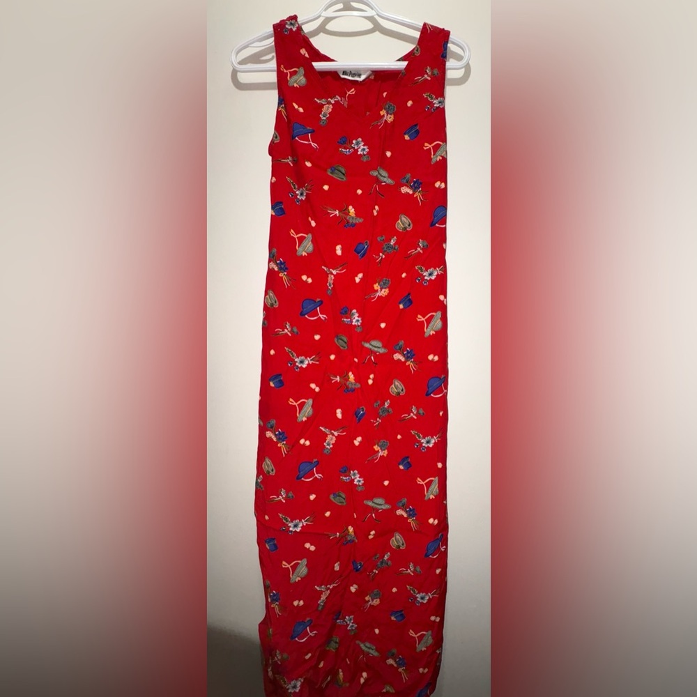 Vintage Nina Piccalino Red Dress-Mexico Novelty Print Sundress with waist tie